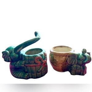 Trunks Up Lucky Elephant Vintage Planter Pair House Warming Gift Good Luck